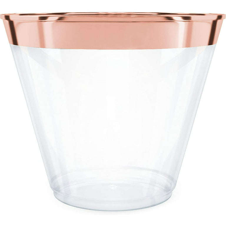 Prestee 100 Rose Gold Plastic Cups, 9 oz, Hard Disposable Cups, Plastic  Wine Cups, Plastic Cocktail Glasses, Plastic Drinking Cups, Bulk Party  Cups