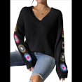 thumbnail image 3 of Suéteres de Larga de Crochet con Estampado Floral Bohemio Clásico para Mujer, Jersey Informal de Punto para Otoño-Invierno 2025. Negro XL, 3 of 9