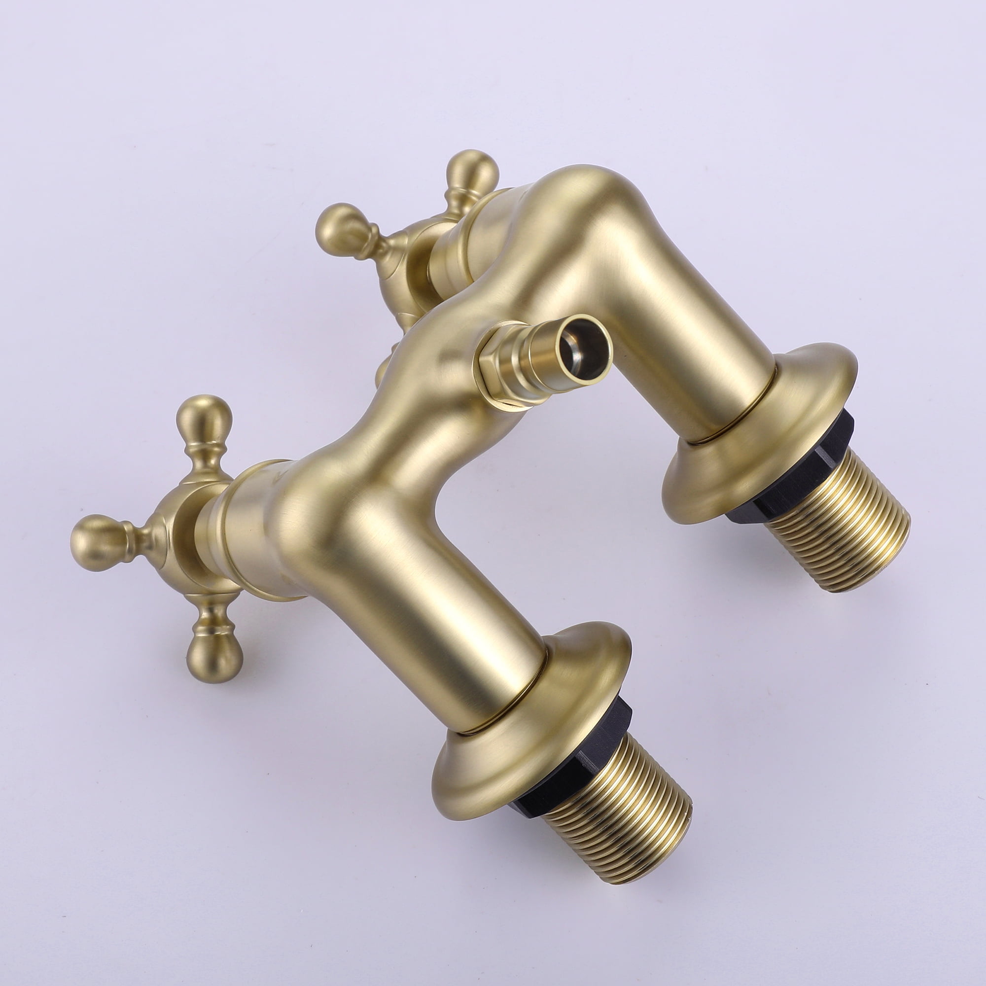 SUMERAIN Wall Mount Clawfoot Bathtub Faucet with Two Cross Handles Brushed Gold