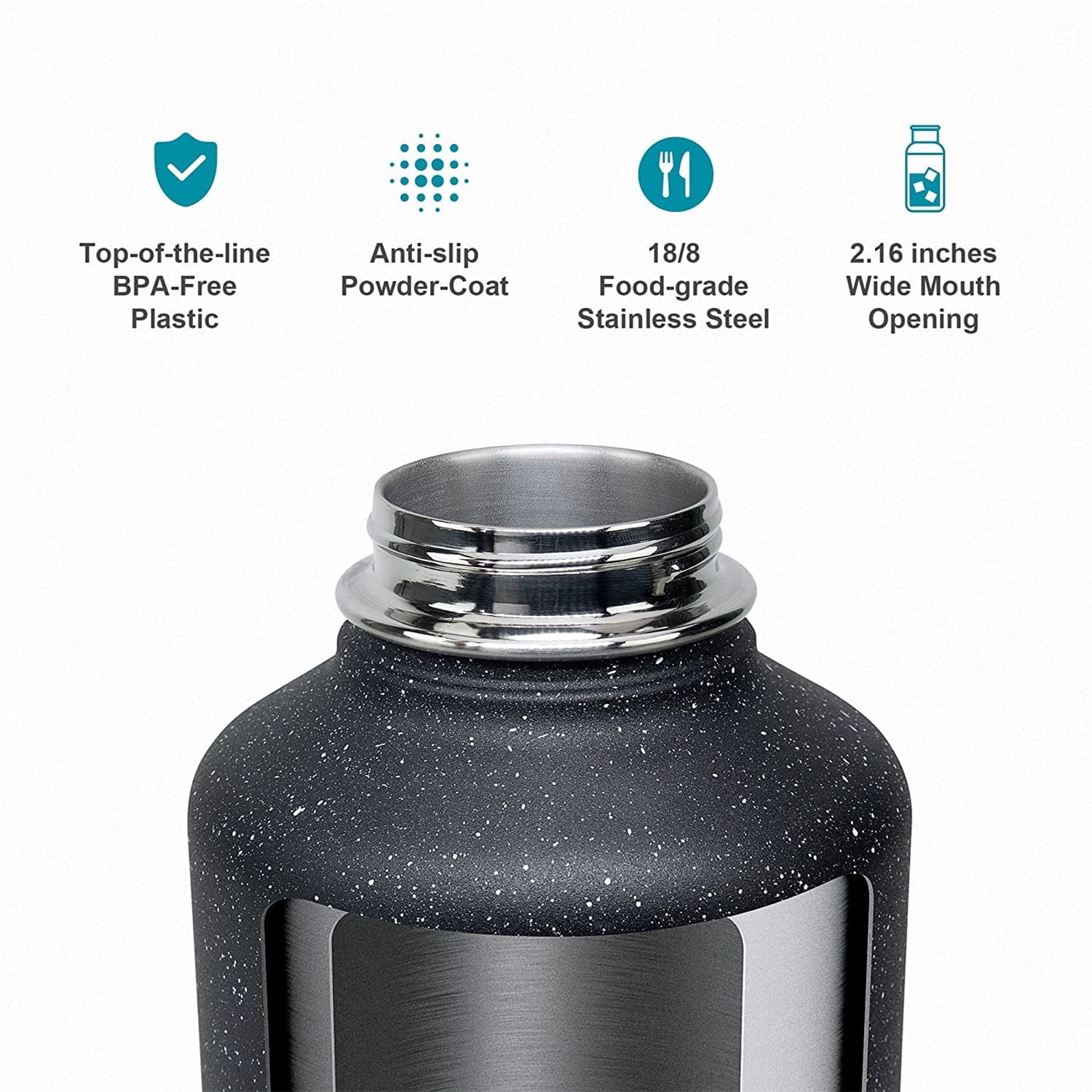 Buzio 64 oz Insulated Water Bottle with Straw & 3 Lids, Half Gallon Water Bottle Stainless Steel with Carrying Strap for Gym Sports Outdoor Hiking, Blue Starry Sky