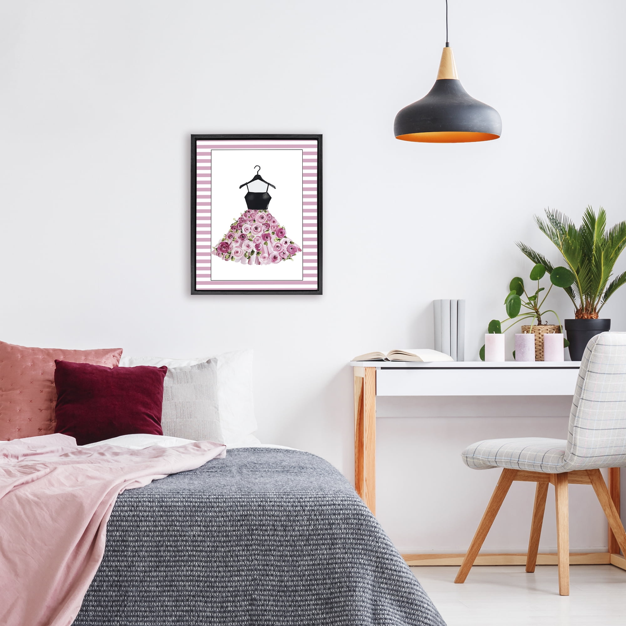 Flower Bedecked Dress Black Framed Floater Canvas Wall Art, design by Christine Simpson Art