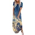 thumbnail image 2 of Baikeli Liquidation de Robes pour Femmes Robes pour Femmes Été Décontracté Col Rond Manches Courtes Poches Imprimé Robe Longue Robes d'Été pour Femme, 2 of 5