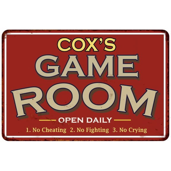 COX'S Game Room Sign Vintage Look Metal Wall 8x12 108120001091