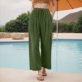 thumbnail image 2 of KPOPLK Wide Leg Linen Pants Woman Cargo Pants Summer Waisted Drawstring Linen Pants Petite Women Wide Leg Casual Pants with Pockets Size XL,Green, 2 of 5