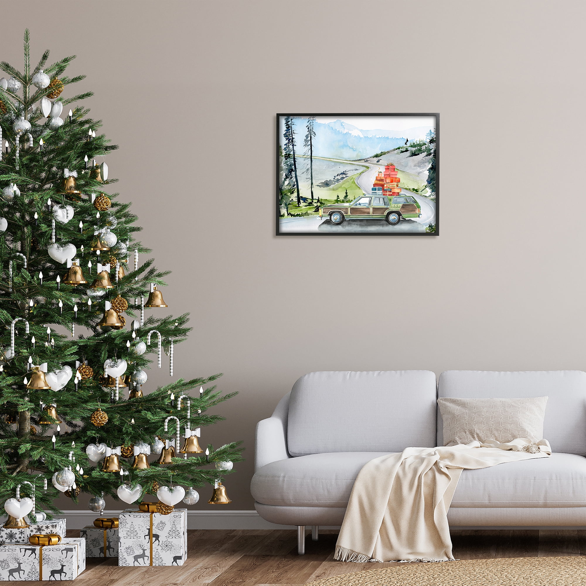 Stupell Industries Retro Station Wagon Rustic Christmas Travel Wrapped Presents Graphic Art Black Framed Art Print Wall Art, 30x24, by Jennifer Paxton Parker&nbsp;