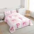 thumbnail image 3 of Castle Fairy Bow Letter Monogrammed P Queen Comforter Set,Cute Plaid Bedding Comforter Set, 3 of 8