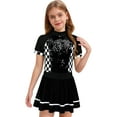 thumbnail image 1 of RUNQHUI Costume de Pilote de Course pour Enfants Filles F1 Ouverture Uniforme de Cheerleading Paillettes Manches Courtes Justaucorps Robe Noir 14, 1 of 5