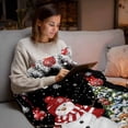 thumbnail image 5 of Christmas Snowman Flannel Blanket for Bed,Travel and Camping, Winter Fir Leaves Xmas Ball Tree Black Super Soft Cozy Blanket for All Seasons 50"x60", 5 of 9