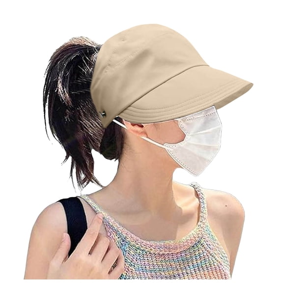 Women's Ponytail Sun Hat Summer Outdoor UPF Sun Breathable Wide Brim Hat for Beach Gardening Travel
