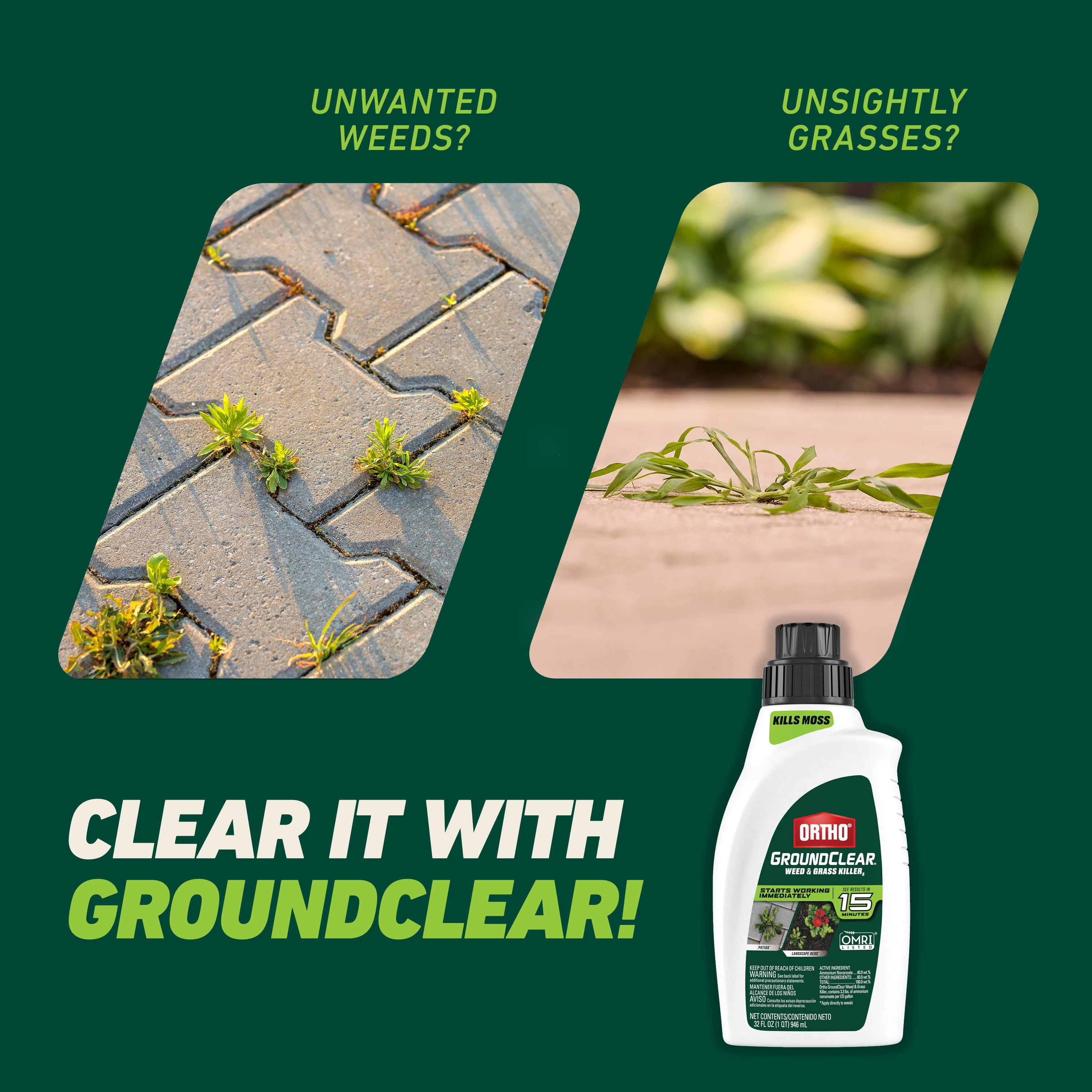 Ortho GroundClear Weed and Grass Killer2 Concentrate, Kills Moss and More, 32 fl. oz.
