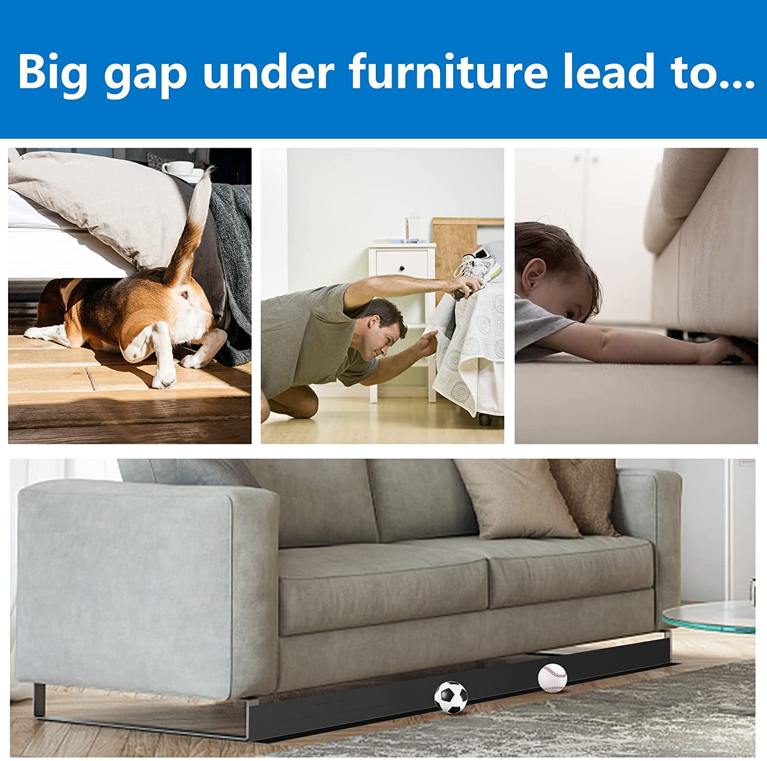 Gap Bumper: Stop Toys from Rolling Under Furniture, Couch | Block Toys,  Balls, Dirt, Dust | No Tools, Measuring, Cutting or Sticking | Ball Stopper  
