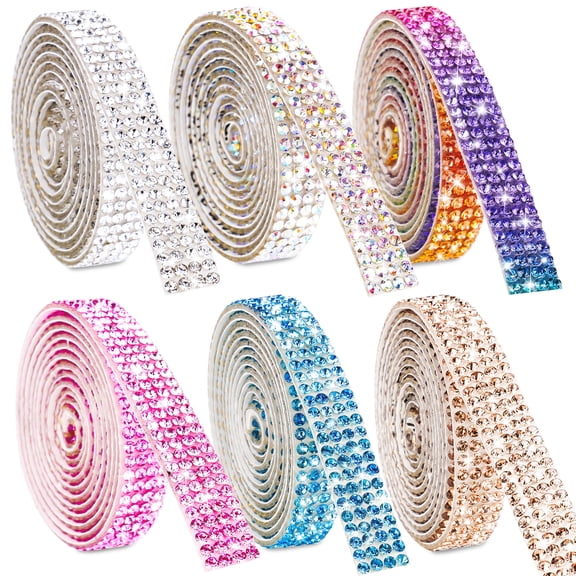 NiArt Self Adhesive Crystal Rhinestone Diamond Ribbon 6 Rolls, 0.9cm Wide Total 6 Yards Multi-Functional DIY Decorative Bling Gemstone Arts Crafts Sticker Tapes Glitter Shoes Clothes(Assorted Colors)