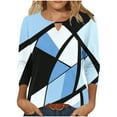 thumbnail image 2 of Womens Color Block Pattern Tunic Blouses Round Neck T-Shirt 3/4 Sleeve Shirts Classic Fit Tunic Tops Dressy Causal Tee Shirts Going Out Beach Clothes Trendy 2025 Summer, 2 of 6