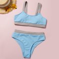 thumbnail image 3 of Traje de baño dividido azul para piscina y aguas termales, elástico, talla L, conjunto de bikini de cintura alta, 3 of 6