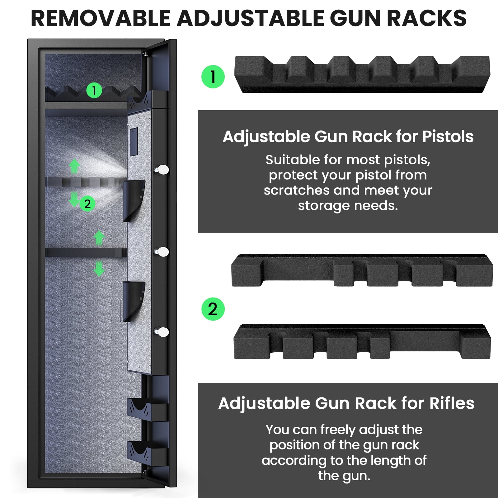 Gun Safe, Quick Access 4-5 Digital Gun Safe, Gun Safes for Guns and Shotguns, Gun Safe with Adjustable Support Frame, Pistols Rack, Ammo Storage Shelf and Pistol Bag