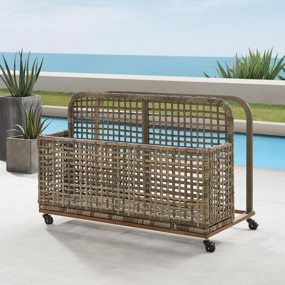 Crosley Furniture Ridley Wicker Outdoor Storage Pool Caddy for Toys, Floats, Patio Furniture Cushions