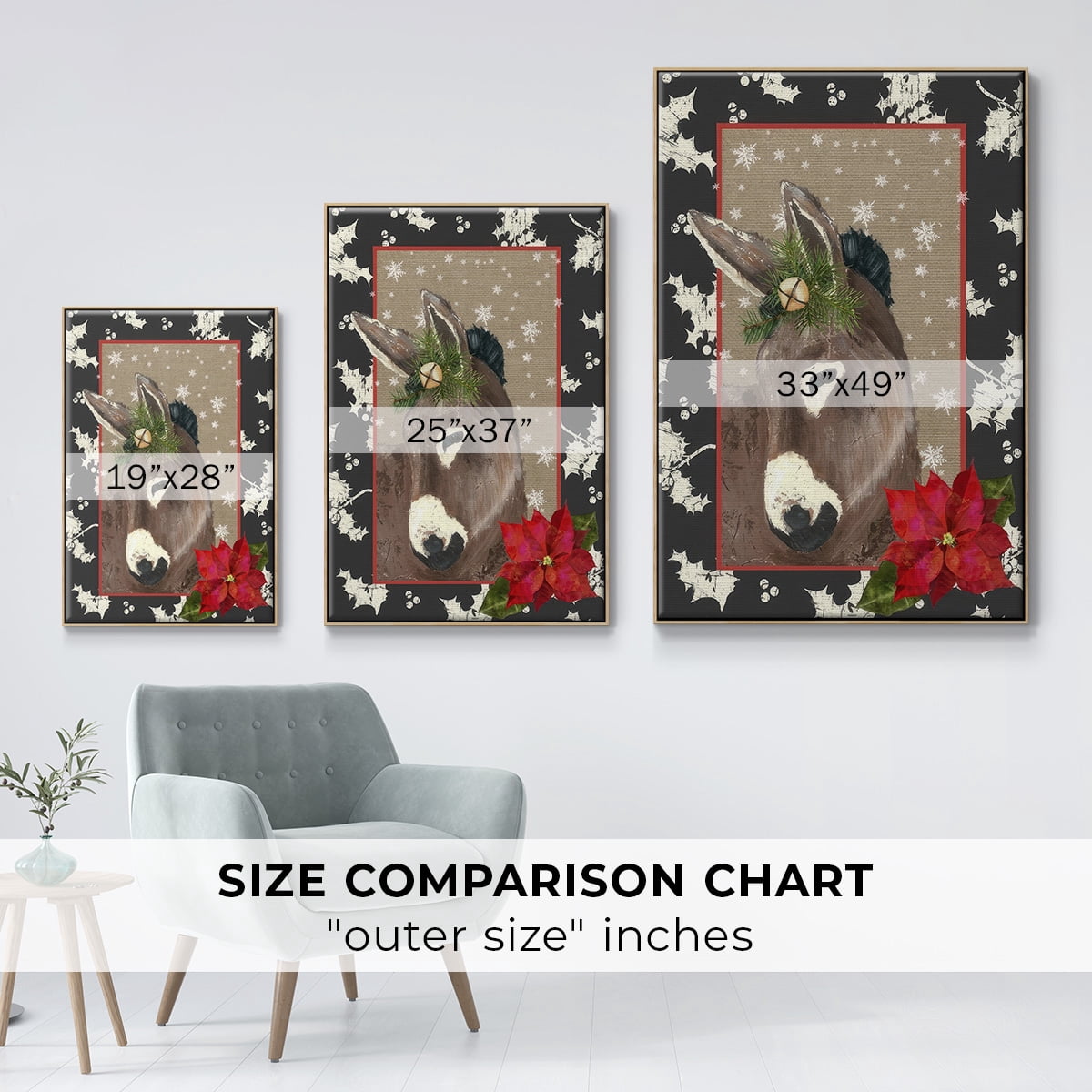 County Christmas Farm III - Framed Gallery Wrapped Holiday Canvas - 27 x 41 - Natural Wood Frame