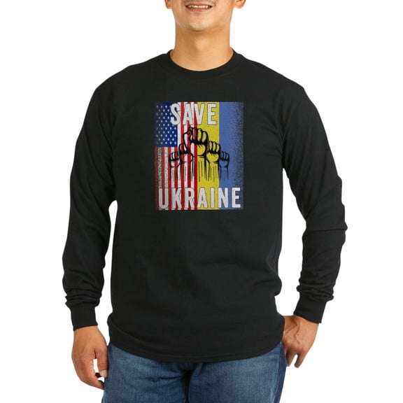 CafePress - Save Ukraine! America Supports Long Sleeve T Shirt - Long Sleeve Dark T-Shirt