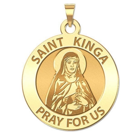 Picturesongold.Com Saint Kinga Religious Medal - 2/3 inch Size of Dime, Solid 14K Yellow Gold