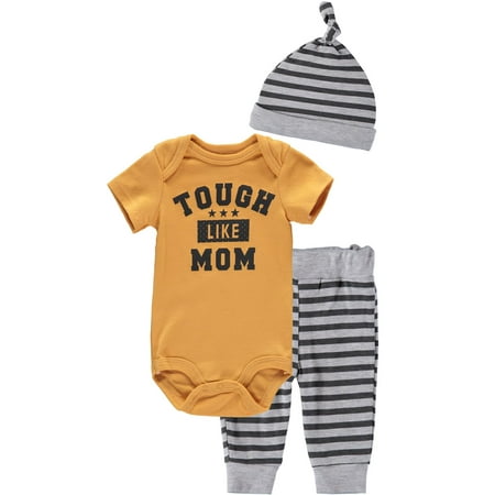 Bon Bebe Boys 0-9 Months Bodysuit Pant Set with Matching Hat(Yellow 6-9 Months)