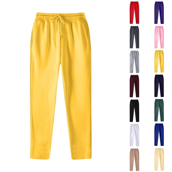 HAOTAGS Men Casual Joggers Pants,Elastic Waistband Solid Color Athletic Outdoor Pants Yellow 2XL