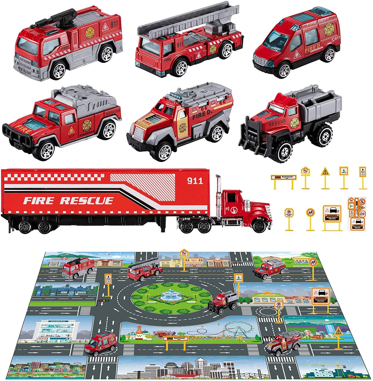Emergency Fire Rescue First Responder Die Cast Trucks Mini Toy Vehicle Play Set 