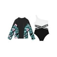 thumbnail image 4 of TTAO Girls 2 Piece Swimsuit One Piece Bathing Suit with Long Sleeve Rash Guard Swimshirts Set Zipper Black 10, 4 of 5
