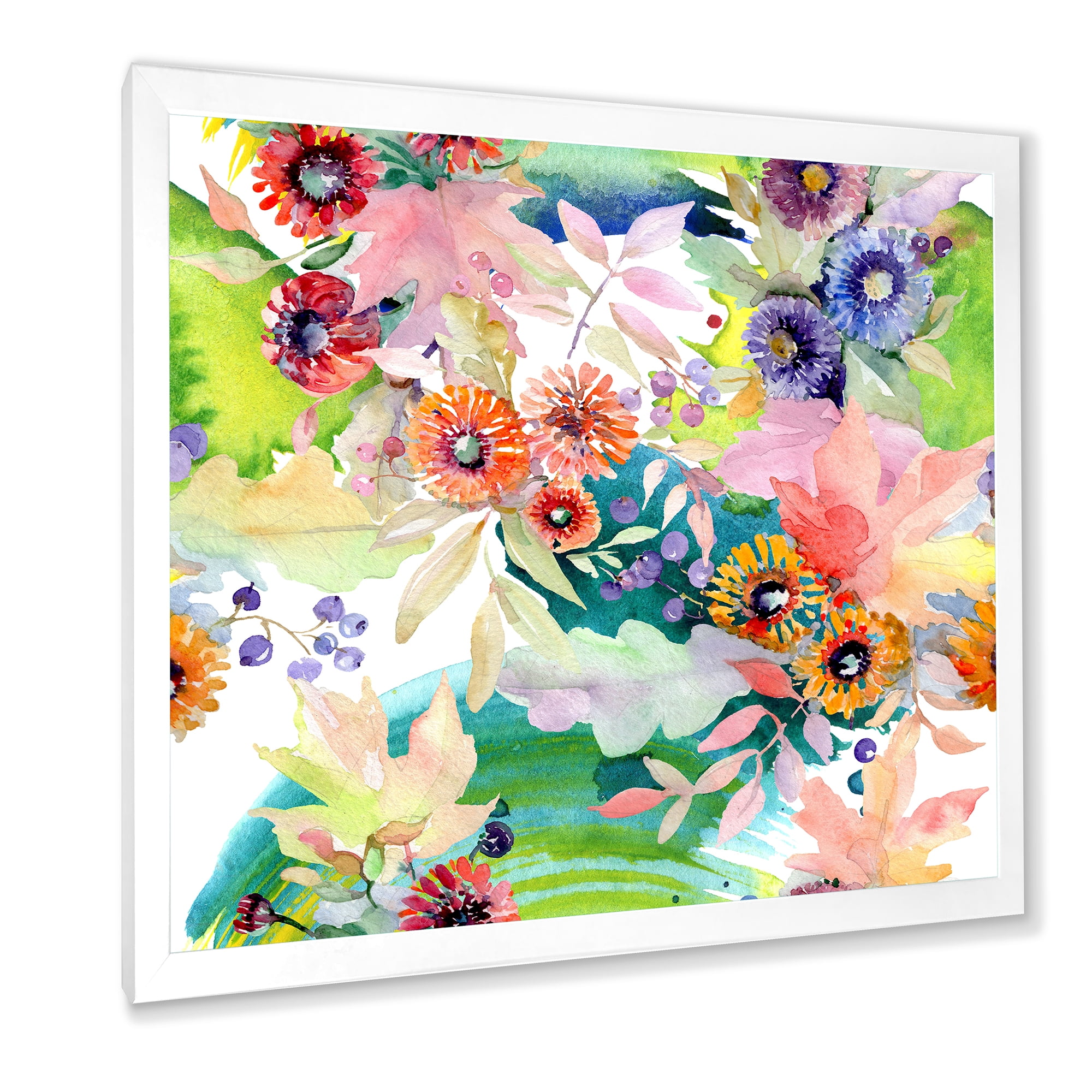 Designart 'Wildflowers and Vibrant Wild Spring Leaves II' Traditional Framed Art Print