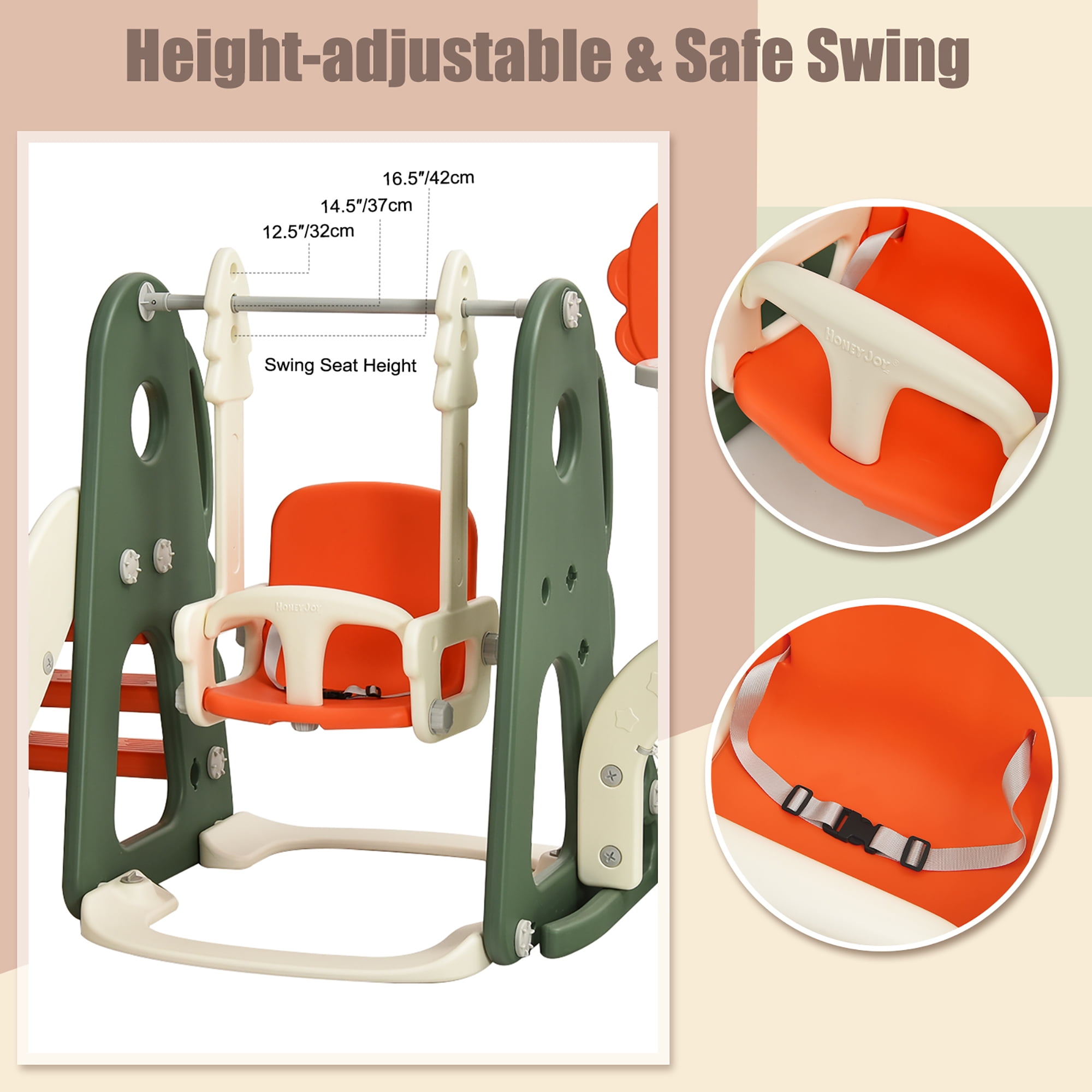 Costway 6 in 1 Toddler Slide and Swing Set Climber Playset w/ Ball Games Orange