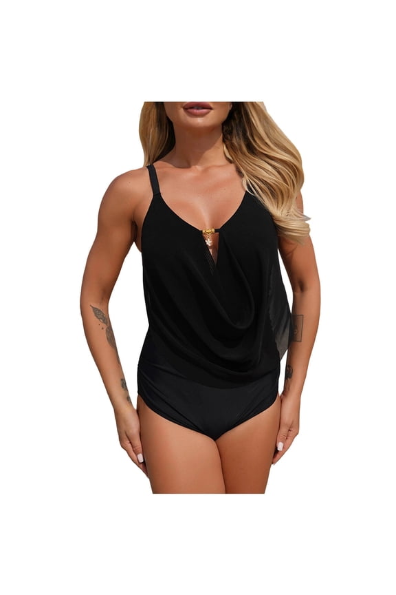 Womens One Piece Swimsuits High Waisted Deep V Cowl Neck Bathing Suits Ruching Crisscross Back Swimwear
