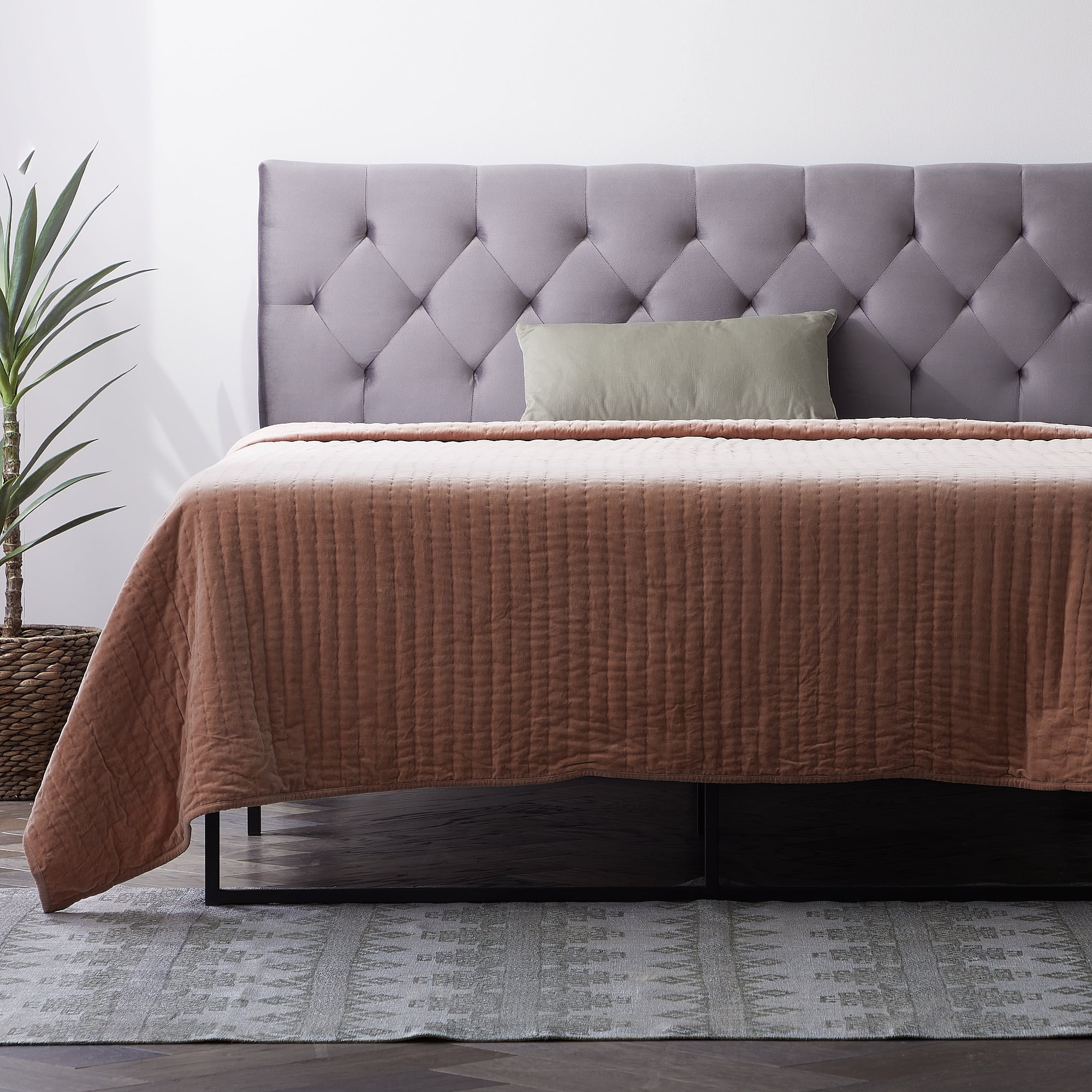 Rest Haven Raleigh Tufted Velvet Upholstered Headboard, Queen, Gray