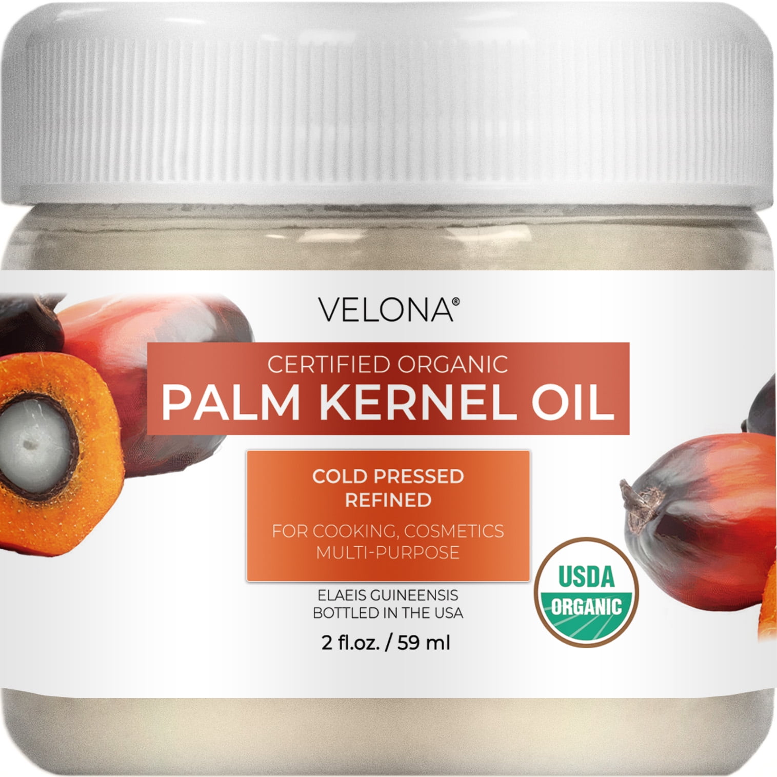 velona USDA Certified Organic Palm Kernel Oil - 2 Fl Oz | 100% Pure and Natural Carrier Oil | Refined, Cold Pressed | Face, Hair, Body & Skin Care | Use Today - Enjoy Results