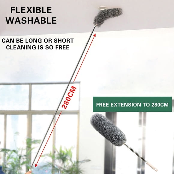 pstuiky 2.85M Telescopic Feather Duster Electrostatic & Cotton Bristles for Household Spring Cleaning Dusting Tool for Blinds, Ceilings & Fans