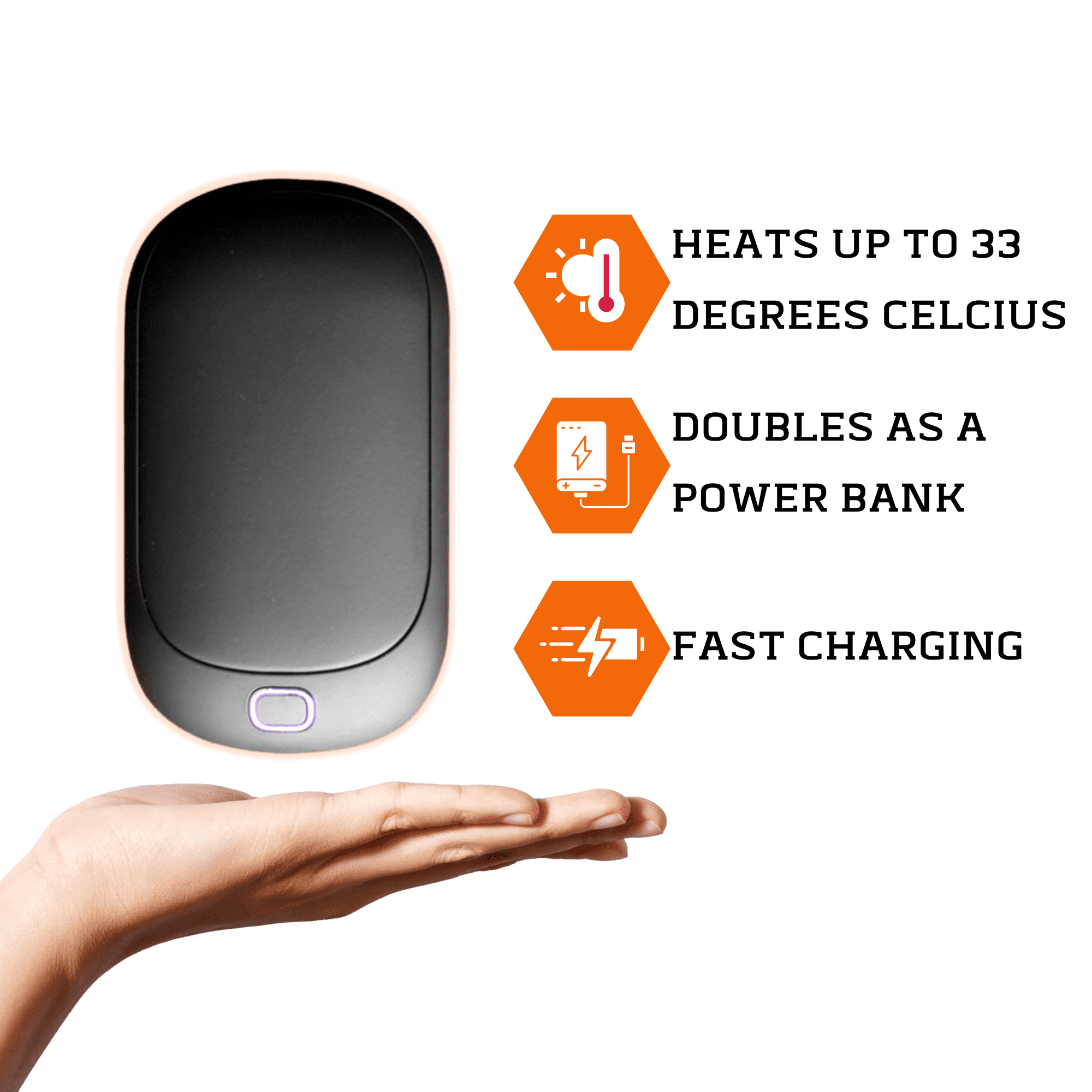 Hand Warmer Rechargeable USB C 5200mAh Portable Electric Charging Heater (Black) By Mystical Fire Great Gift For Men & Women - Keep Your Hands Warm In The Outdoors While Camping Skiing Or Huntin