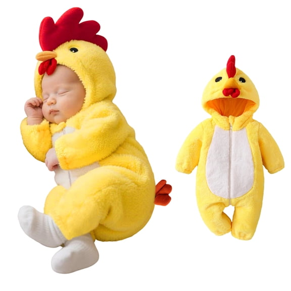 Baby Girl Chicken Animal Unisex Long Sleeve Hooded Zipper Jumpsuit Kids Boy Dress up Clothes for Play Girl Halloween 3-6 Months