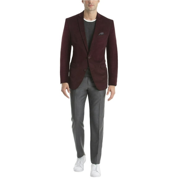 bar III Mens Corduroy Two Button Blazer Jacket, Red, 40 Long