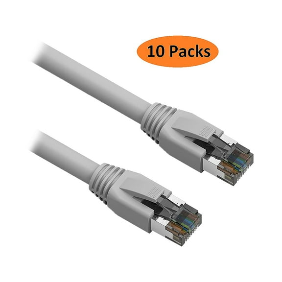 Nippon Labs Cat 8 Ethernet Cable for PS Xbox PC - 1 feet - Gray - 10 packs (60CAT8-1-24GY-10P)