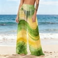 thumbnail image 3 of Mesh Cover Up Pants for Women High Waisted Sheer Wide Leg Beach Trousers Abstract Print See Through Loose Swimsuit Coverups for Pool, 3 of 7