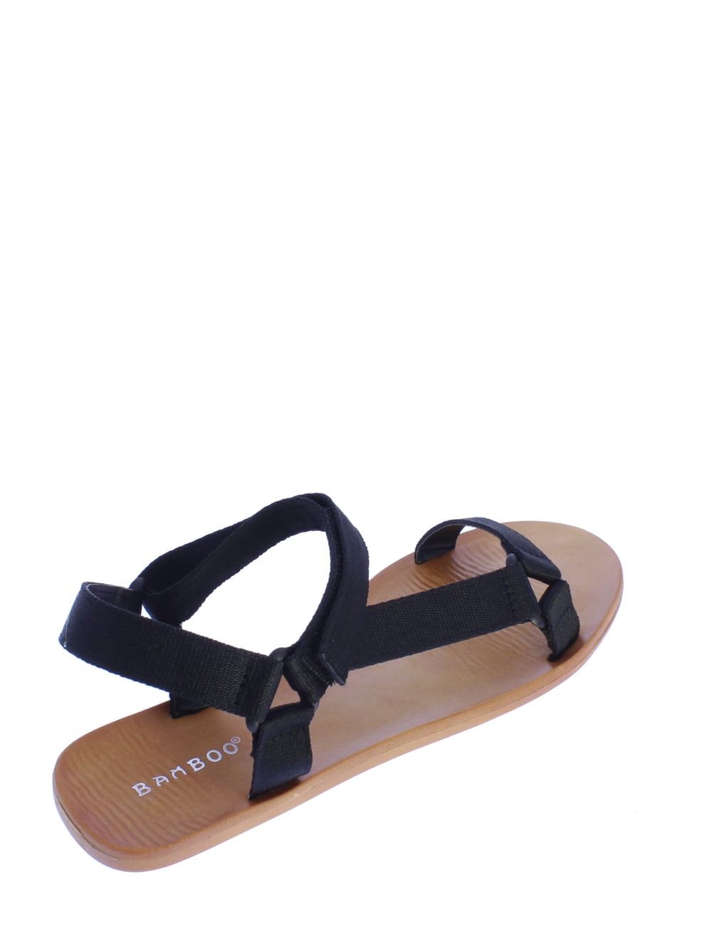 Bamboo Fulmoon-71 Fabric Strap Sandal in Black