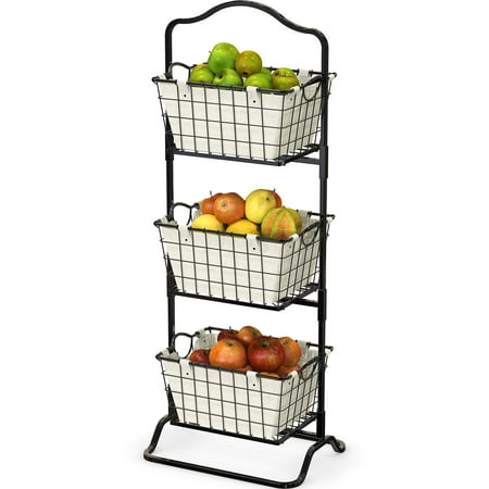 SimpleHouseware 3-Tier Rigid Wire Market Fruit Basket Stand  Black