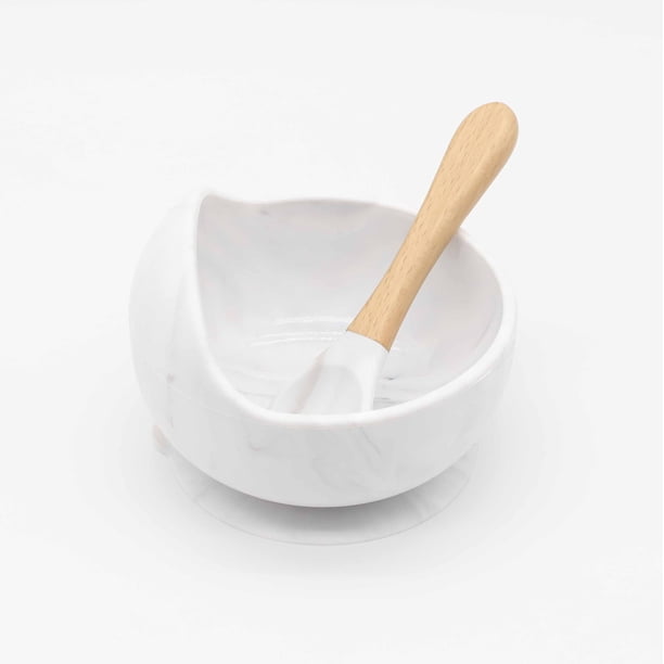 Cuenco para bebé, cuchara, vajilla para niños, mango de madera, cuchara de silicona, cuenco con ventosa para niños, cuenco de silicona para bebé
