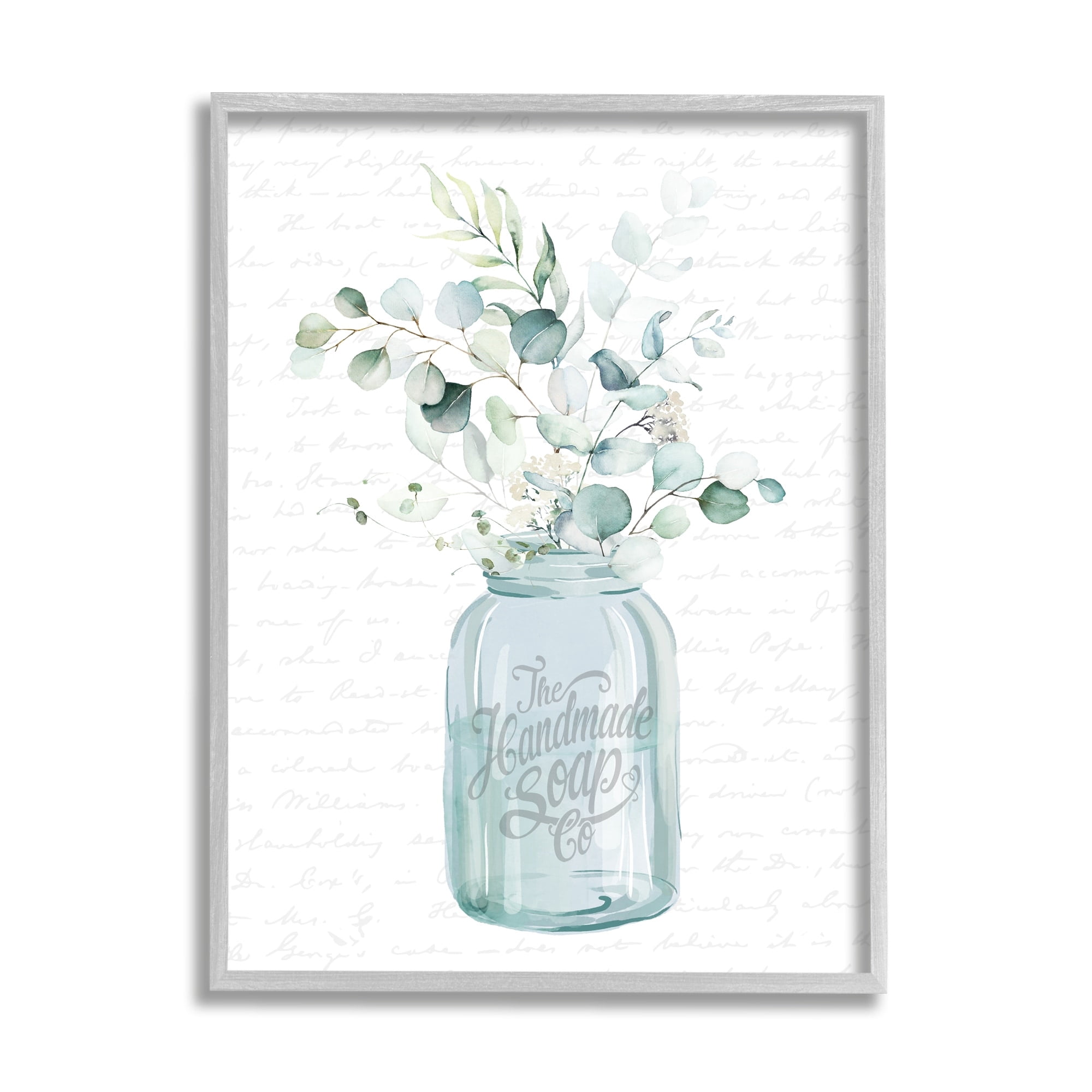 Stupell Industries Botanical Sprigs Arrangement Vintage Jar Cursive Script Graphic Art Gray Framed Art Print Wall Art, Design by Lettered and Lined