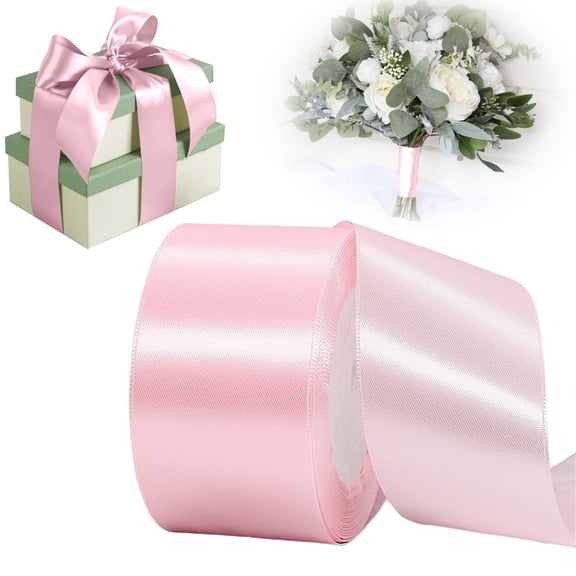 Pink Satin Ribbon, 2 Inch x 25 Yards Wide Fabric Satin Ribbon for Gift Wrapping, Versatile Ribbon for Wreaths Bows Making, Flower Bouquets, Perfect for Xmas Wedding Decor & DIY Sewing Projects