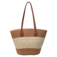 thumbnail image 3 of Bolso de mano de moda para mujer bolso de paja tejido a rayas de Color sólido para ir de compras y trabajar, 3 of 8