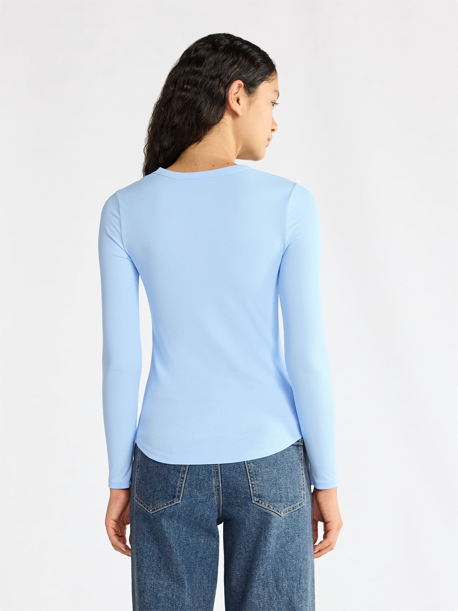 No Boundaries Ribbed Crewneck Tee with Long Sleeves, 1 or 2-Pack