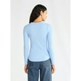 thumbnail image 2 of No Boundaries Ribbed Crewneck Tee with Long Sleeves, 1 or 2-Pack, Women's & Women's Plus XXS-XXL, 2 of 5