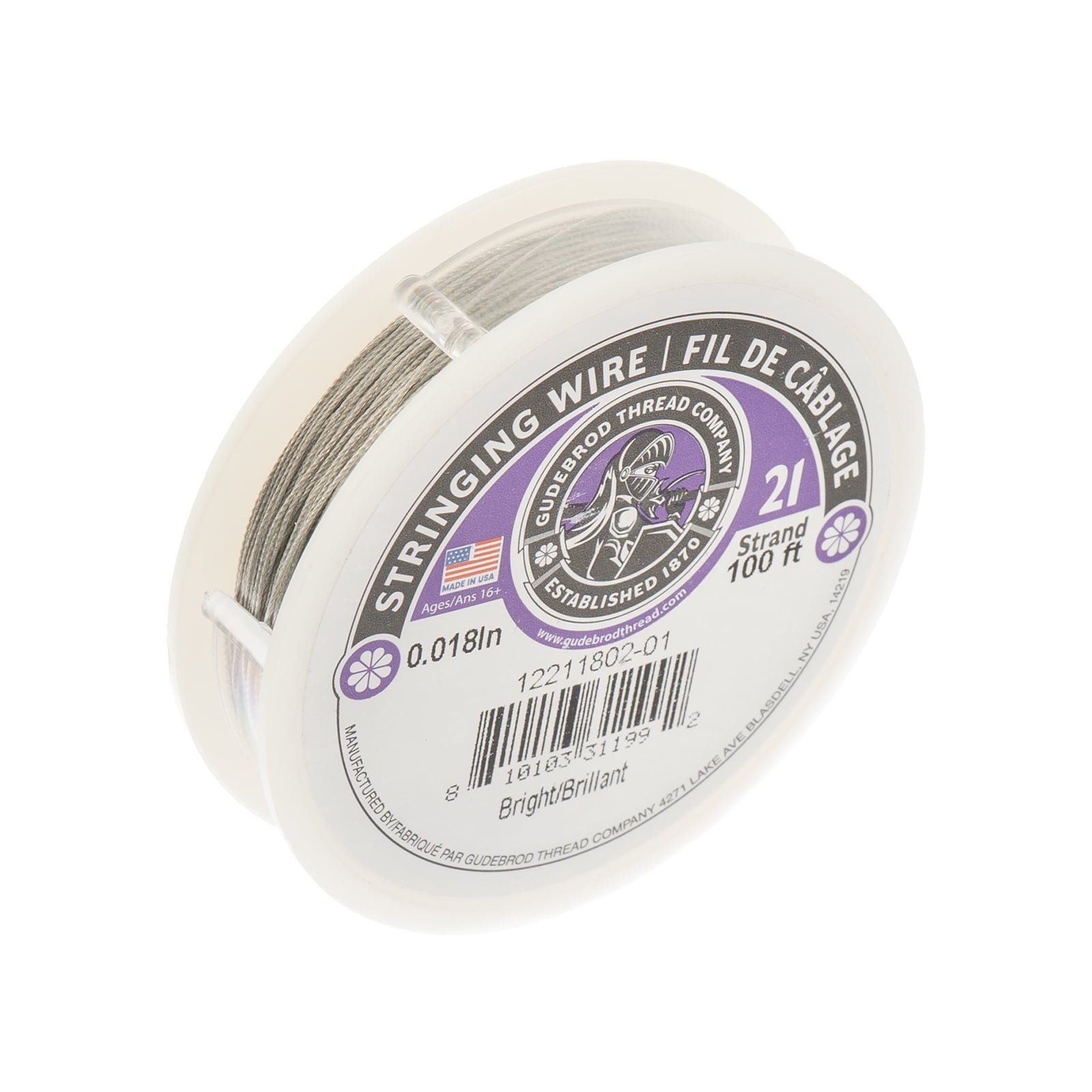 Gudebrod 0.018" 21 Strand Bright Stainless Steel Wire, 100ft.