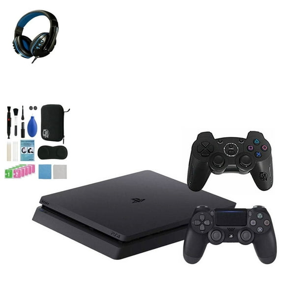 Pre-Owned Sony 2215B PlayStation 4 Slim 1TB Gaming Console Black, Headset 2 Controller With BOLT AXTION Cleaning Kit Bundle