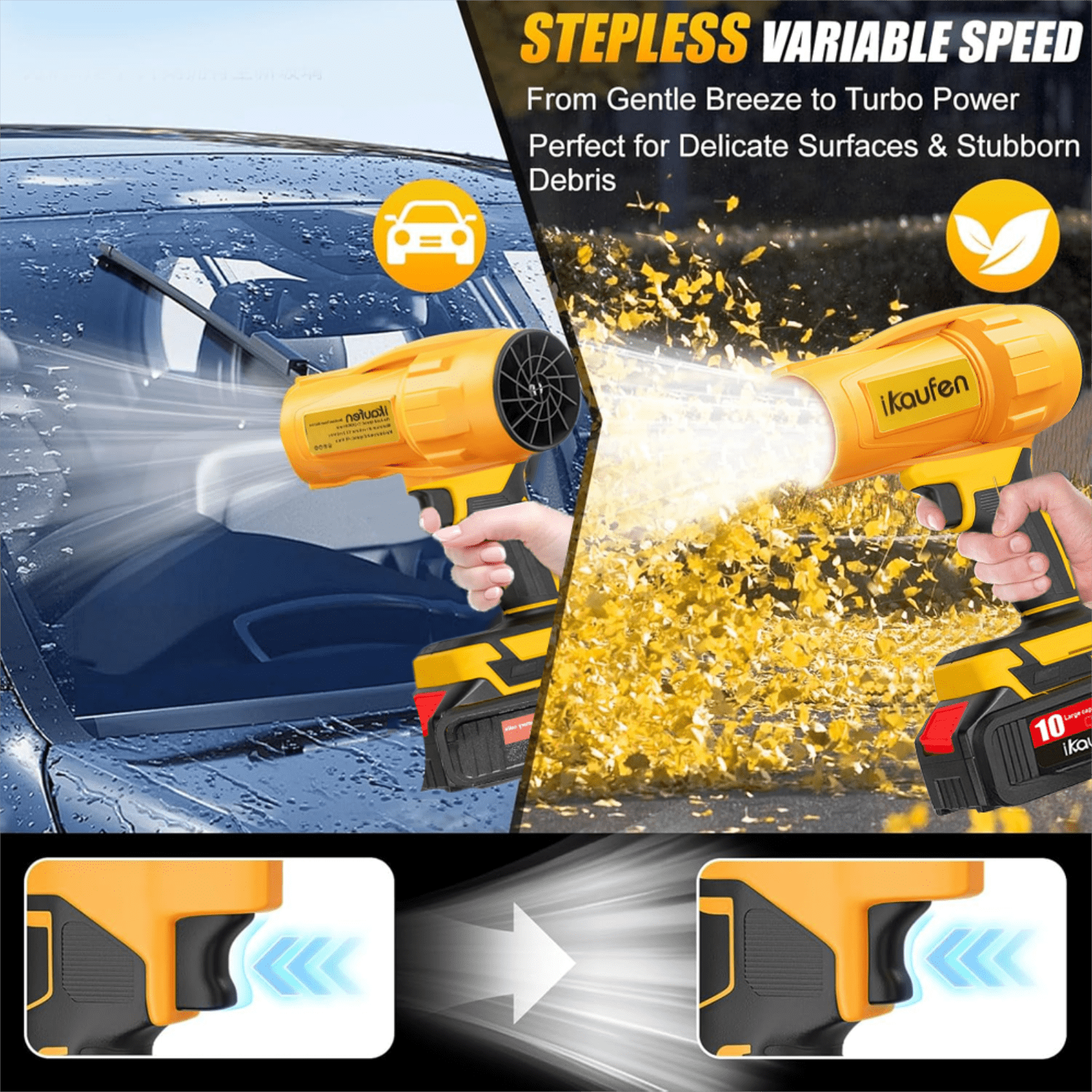 20V Cordless Leaf Blower with Brushless Motor, 56M/s High Velocity Fan Blower, 3 Adjustable Speeds, Lightweight Handheld Blower for Yard Cleaning, Snow Blowing