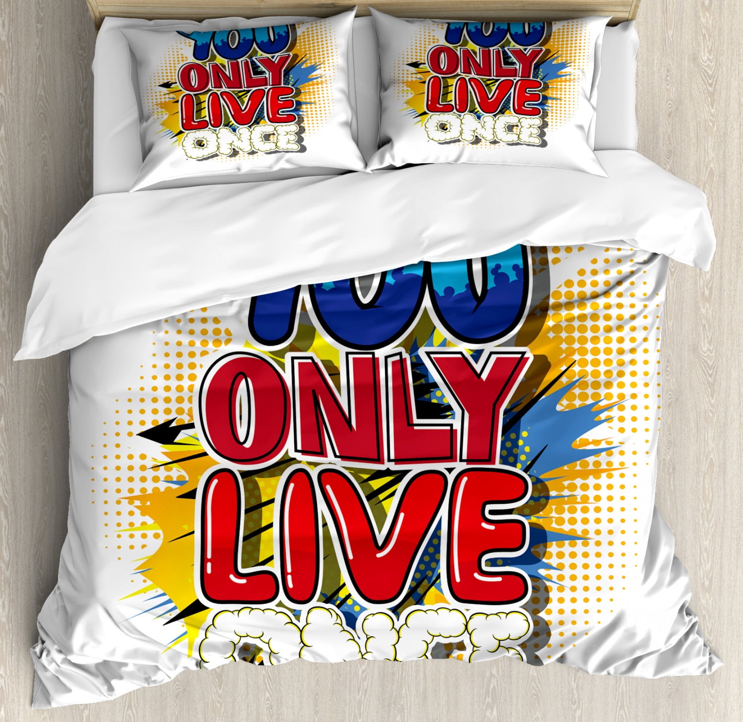 Yolo Queen Size Duvet Cover Set Cartoon Style Life Message Comic